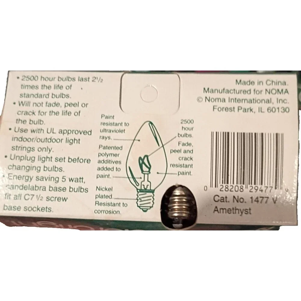 NOMA Colorbright Replacement Christmas Bulbs Amethyst C 7 1/2 Base (6-4pks = 24)